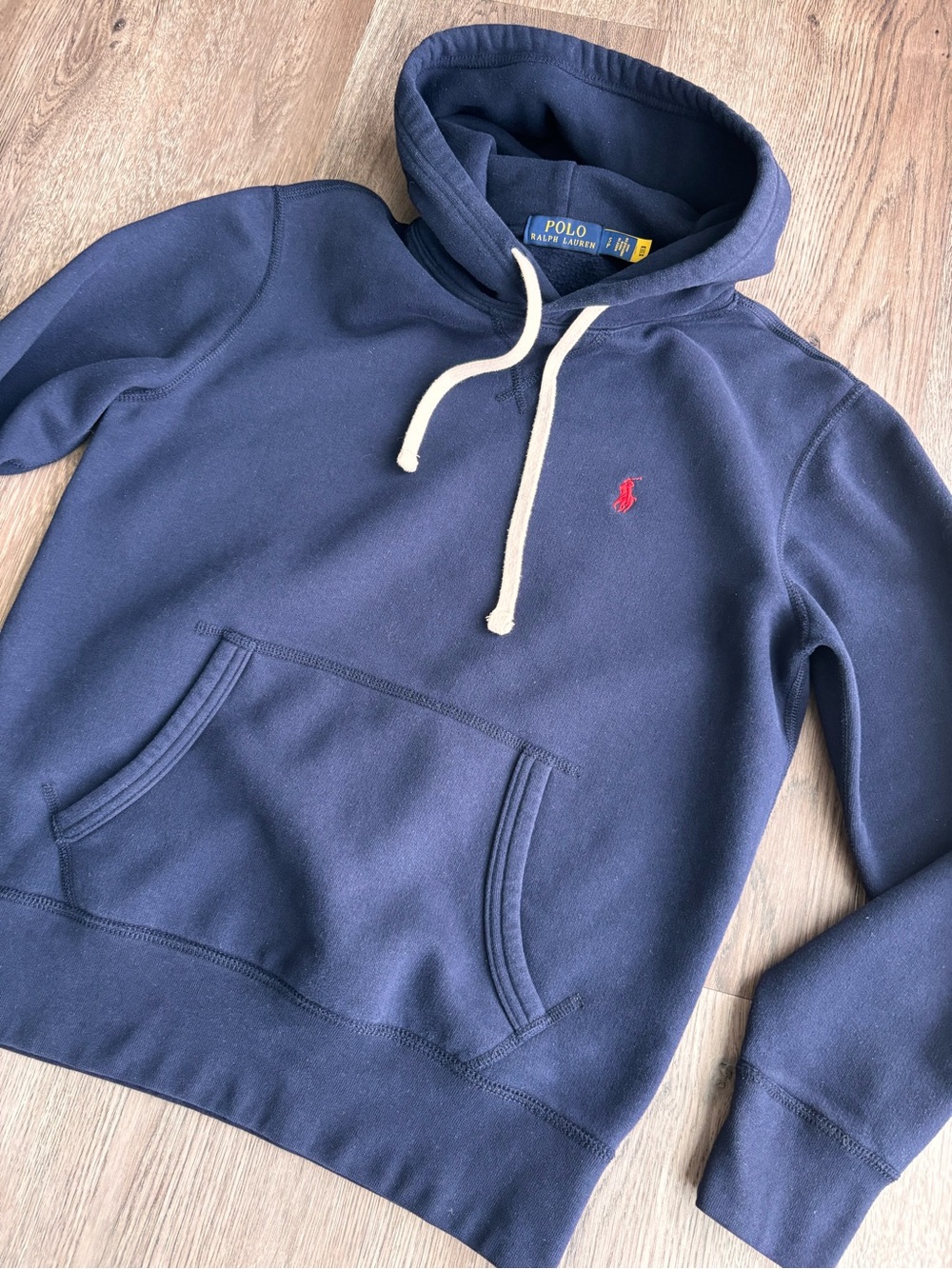 Ralph Lauren Navy Hoodie with Red Pony & Cream Drawstrings